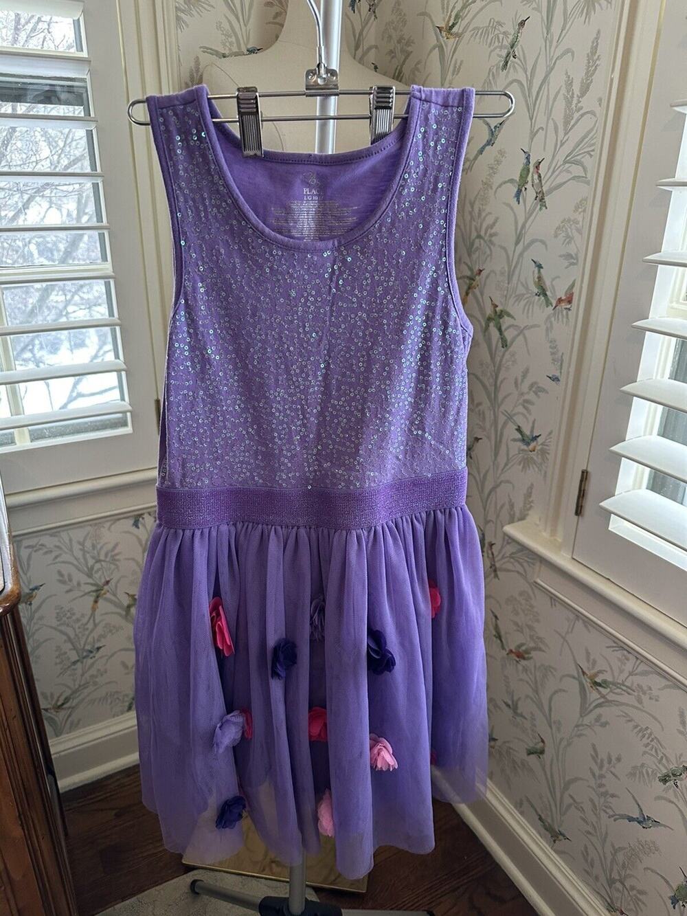 THE CHILDREN'S PLACE GIRLS 10-12 3D FLOWER TUTU DRESS PURPLE SEQUINS TULLE